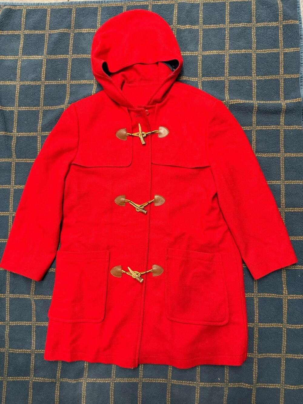 Vintage Pendleton Red Wool Hooded Duffle Coat With Antler Toggles